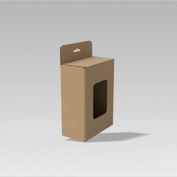 tuck end box with window and hang holes Kraft